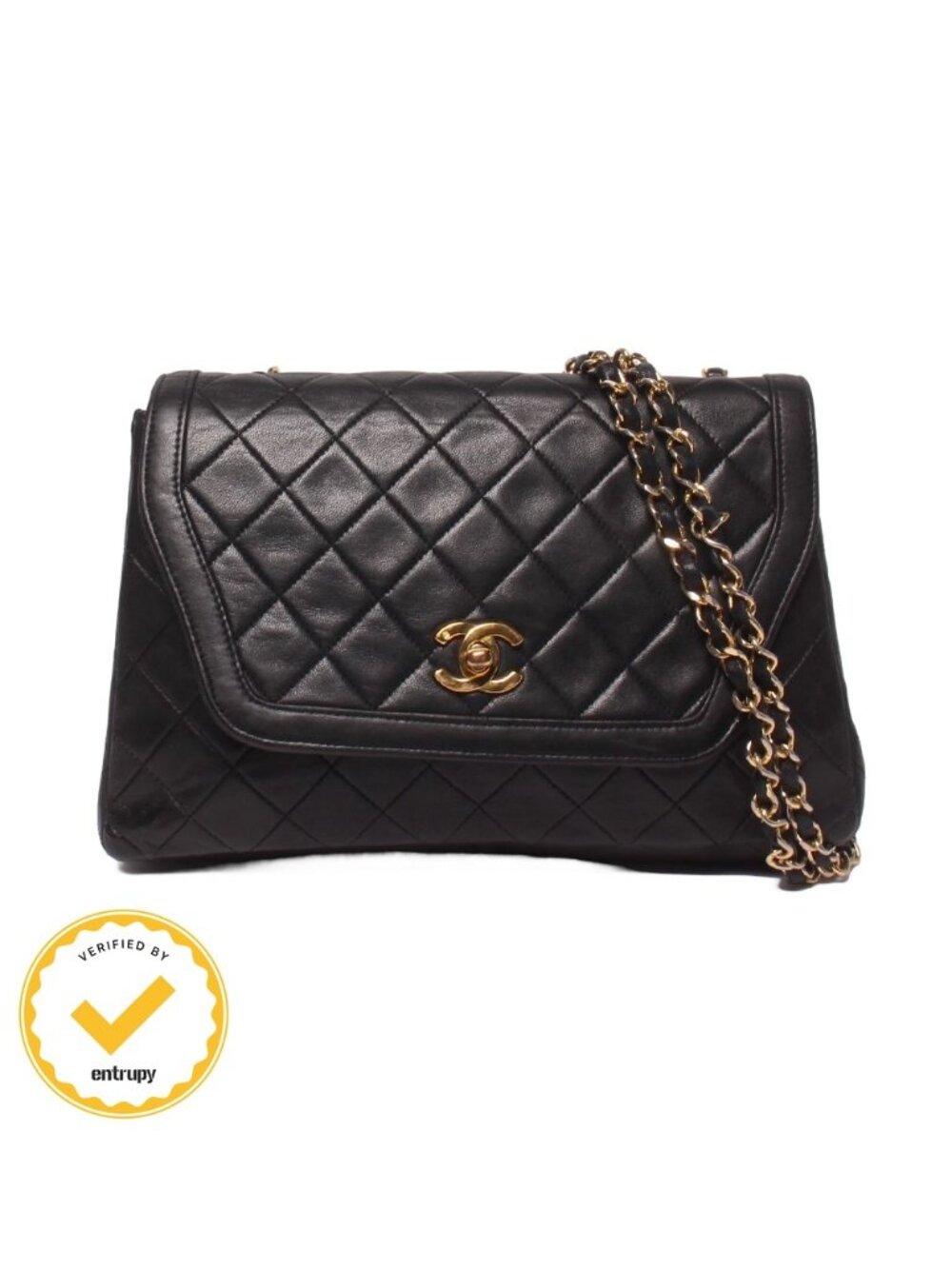 Chanel Chain Shoulder Bag Gold Single Flap Crossbody Diana Quilted